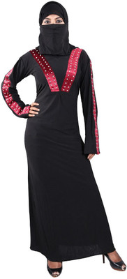 Hawai WB00090 Lycra Self Design Burqa With Hijab(Black)
