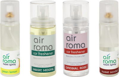 Airroma Green Lemon, Magic Mogra, Original Rose, Sweet Sandal Car Freshener(520 ml)
Airroma Green Lemon, Magic Mogra, Original Rose, Sweet Sandal Car Freshener(520 ml)