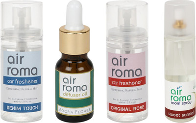 Airroma Denim Touch, Mogra Flower, Original Rose, Sweet Sandal Aroma Oil, Spray(350 ml)
Airroma Denim Touch, Mogra Flower, Original Rose, Sweet Sandal Aroma Oil, Spray(350 ml)