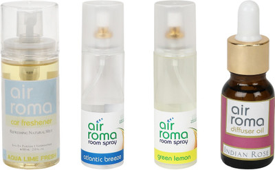 Airroma Aqua Lime Fresh, Atlantic Breeze, Green Lemon, Indian Rose Aroma Oil, Spray(490 ml)
Airroma Aqua Lime Fresh, Atlantic Breeze, Green Lemon, Indian Rose Aroma Oil, Spray(490 ml)