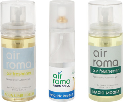 Airroma Aqua Lime Fresh, Atlantic Breeze, Magic Mogra Car Freshener(320 ml)
Airroma Aqua Lime Fresh, Atlantic Breeze, Magic Mogra Car Freshener(320 ml)