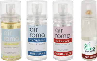 Airroma Aqua Lime Fresh, Denim Touch, Original Rose, Sweet Sandal Car Freshener(380 ml)
Airroma Aqua Lime Fresh, Denim Touch, Original Rose, Sweet Sandal Car Freshener(380 ml)