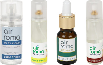 Airroma Denim Touch, Green Lemon, Mogra Flower, Sweet Sandal Aroma Oil, Spray(490 ml)
Airroma Denim Touch, Green Lemon, Mogra Flower, Sweet Sandal Aroma Oil, Spray(490 ml)