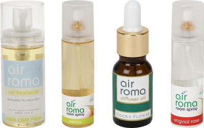 Airroma Aqua Lime Fresh, Jasmine, Mogra Flower, Original Rose Aroma Oil, Spray(490 ml)
Airroma Aqua Lime Fresh, Jasmine, Mogra Flower, Original Rose Aroma Oil, Spray(490 ml)