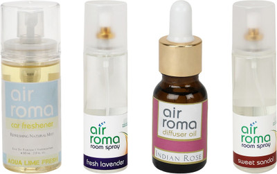 Airroma Aqua Lime Fresh, Fresh Lavender, Indian Rose, Sweet Sandal Car Freshener(490 ml)
Airroma Aqua Lime Fresh, Fresh Lavender, Indian Rose, Sweet Sandal Car Freshener(490 ml)