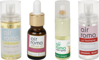 Airroma Aqua Lime Fresh, Indian Rose, Magic Mogra, Original Rose Car Freshener(350 ml)
Airroma Aqua Lime Fresh, Indian Rose, Magic Mogra, Original Rose Car Freshener(350 ml)