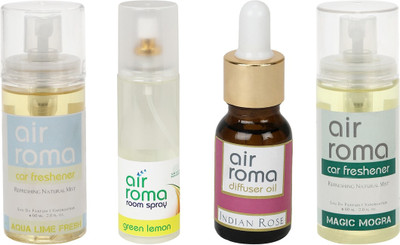 Airroma Aqua Lime Fresh, Green Lemon, Indian Rose, Magic Mogra Car Freshener(350 ml)
Airroma Aqua Lime Fresh, Green Lemon, Indian Rose, Magic Mogra Car Freshener(350 ml)