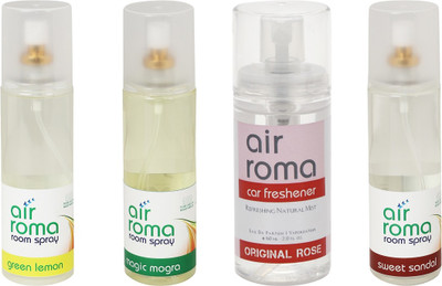 Airroma Green Lemon, Magic Mogra, Original Rose, Sweet Sandal Car Freshener(660 ml)
Airroma Green Lemon, Magic Mogra, Original Rose, Sweet Sandal Car Freshener(660 ml)