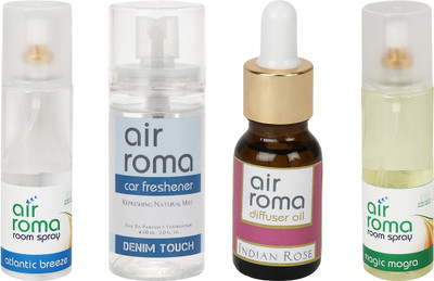 Airroma Atlantic Breeze, Denim Touch, Indian Rose, Magic Mogra Aroma Oil, Spray(490 ml)
Airroma Atlantic Breeze, Denim Touch, Indian Rose, Magic Mogra Aroma Oil, Spray(490 ml)