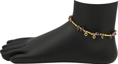 High Trendz Purple Beads With Golden Hearts Alloy Anklet