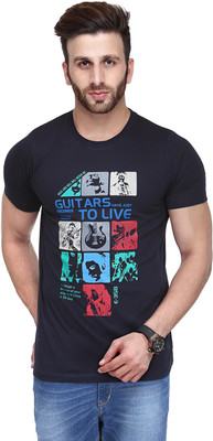 Koolpals Printed Men Round Neck Blue T-Shirt, Navy