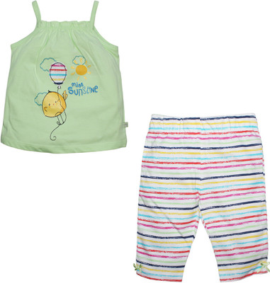 FS Mini Klub Girls Casual T-shirt(Multicolor, Green