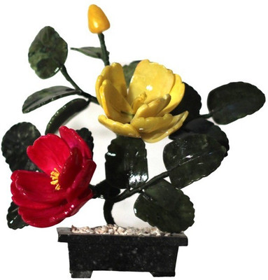 Orchard Red, Yellow Hibiscus Artificial Flower with Pot(8 inch, Pack of 1)
