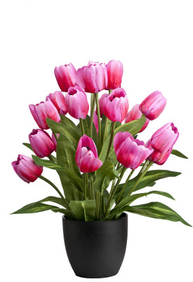 Home Decor Tulip Arrangement Big Pink Tulips Artificial Flower with Pot(14.5 inches, Pack of 1)