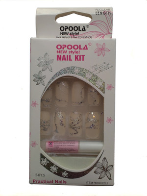 Opoola GROOM FRENCH GLUE ON NAILS 24PCS PRINTED CREAM(Pack of 24)