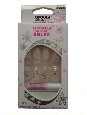 Opoola GROOM FRENCH GLUE ON NAILS PRINTED 24PCS CREAM(Pack of 24)