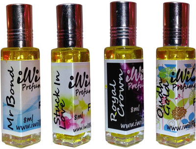 iwill Premium Mr Bond, Royal Crown, Stuck In Love, Oudh Gold Non Alcoholic Fancy Perfume 32 ml Pack Floral Attar(Fruity)
