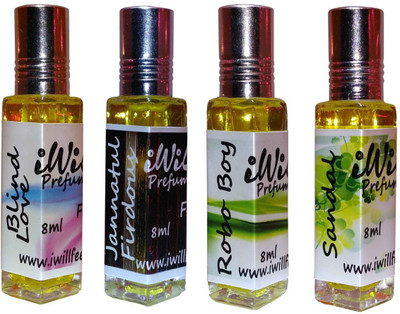 iwill Premium Blind Love, Jannat ul Firdous, Robo Boy, Sandal Non Alcoholic Fancy Perfume 32 ml Pack Floral Attar(Woody)
iwill Premium Blind Love, Jannat ul Firdous, Robo Boy, Sandal Non Alcoholic Fancy Perfume 32 ml Pack Floral Attar(Woody)