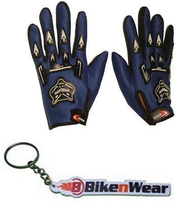 Bikenwear 1 Pair Gloves-Blue(Free Size),1 Keyring Combo
