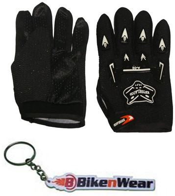 Bikenwear 1 Pair Gloves-Black(Free Size),1 Keyring Combo
