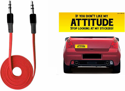 Speedwav 1 Car Bumper Sticker, 1 Anti-TangLED 3.5 Car Aux Cable-RED Combo