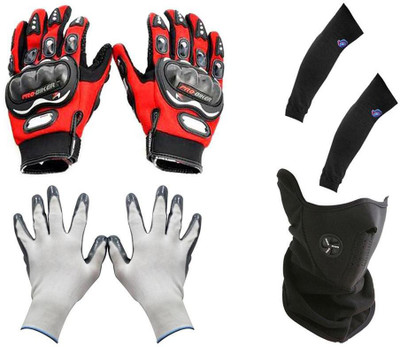 Pro Biker 1 Bike Gloves, 1 Neoprene Face Mask-Black, 1 Gloves Combo