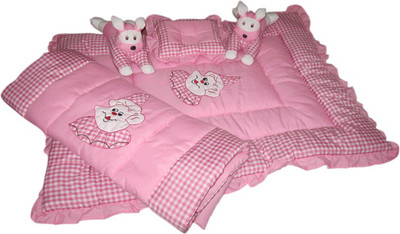 Maple Krafts Rabbit Razai set Embroidered(Fabric, Pink)