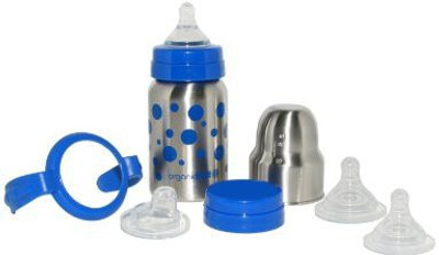 organicKidz Baby Grows Up Stainless Steel Bottle Set - Blue Dots - 266 ml(Blue)
