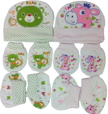 Kero Kid Music Bear & Pink Rafy Mittens Booties Caps Baby Care Combo Set(Multicolor)