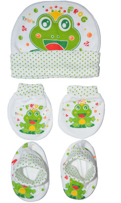 Kero Kid Green Frog Mitten Bootie Cap combo set(White, Green)