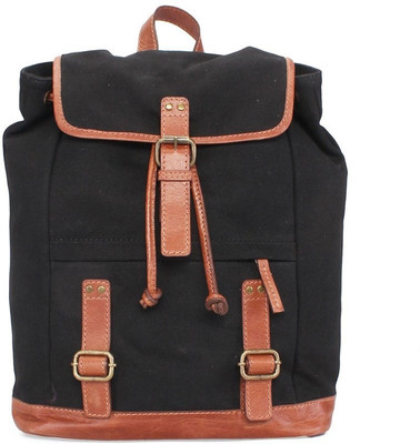 Bare Skin BLACK CANVAS TAN LEATHER 5 L Backpack(Multicolor)