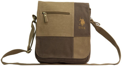 U.S. Polo Assn Brown Zip Sling Bag With Flap Messenger Bag(Brown, 15 L)
