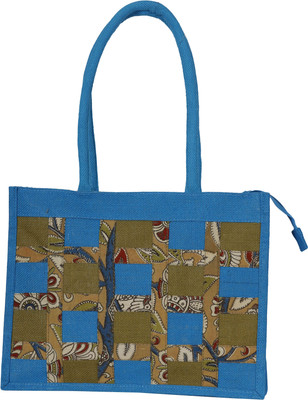 Jute Tree JB330-KALAMKARI CHECKED BAG Multipurpose Bag(Blue, 1 inch)