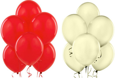 Ziggle Solid Balloon Large Balloon(Red, White, Pack of 50)