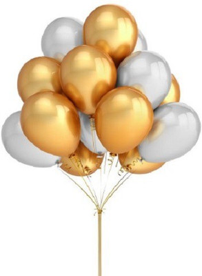 PartyballoonsHK Solid Metallic Golden, Silver Balloon(Gold, Silver, Pack of 25)