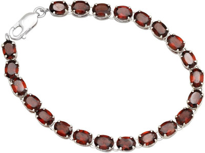 YugshaJewels Sterling Silver Garnet Rhodium Bracelet, Red