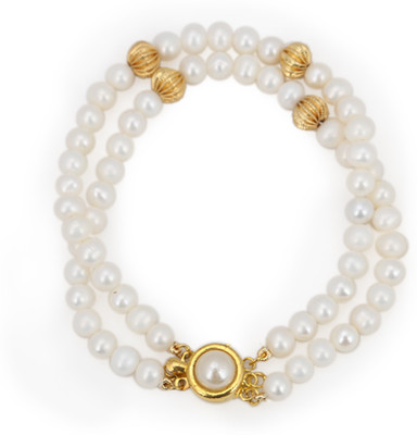 DD Pearls Alloy Pearl Bracelet, White;gold