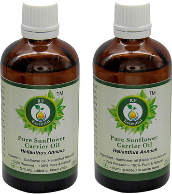 R V Essential Pure Sunflower Carrier Oil (100ml+100ml) Pack of Two- Helianthus Annuus(200 ml)