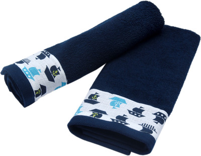 HomeStrap Cotton 550 GSM Hand Towel Set(Pack of 2, Dark Blue), Navy blue