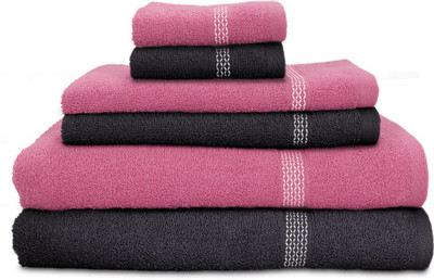 Swiss Republic Cotton Bath, Hand & Face Towel Set(Pack of 6, Grey, Pink), Dark grey;dark pink