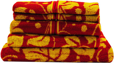 Trident Cotton 400 GSM Bath, Hand, Face Towel Set(Pack of 8, Yellow, Red), Red;yellow