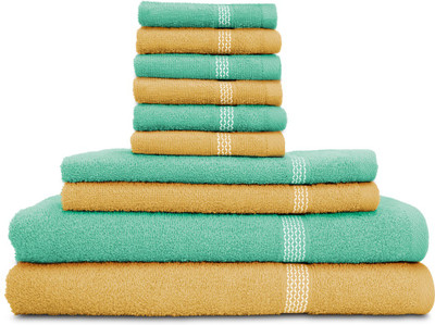 Swiss Republic Cotton Bath, Hand & Face Towel Set(Pack of 10, Beige, Light Green), Light brown;light green