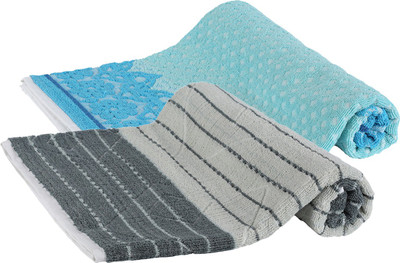 Goodway Cotton 400 GSM Bath Towel(Pack of 2, Blue, Grey)