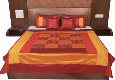 Soundarya Silk Double Bed Cover(Gold, Maroon)