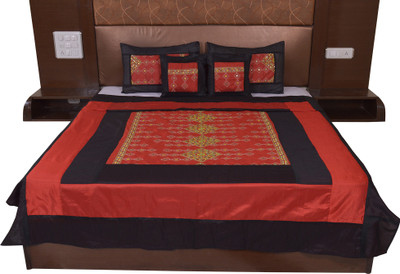 Soundarya Silk Double Bed Cover(Red, Black), Black;red