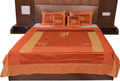 Soundarya Silk Double Bed Cover(Gold, Brown), Brown;gold