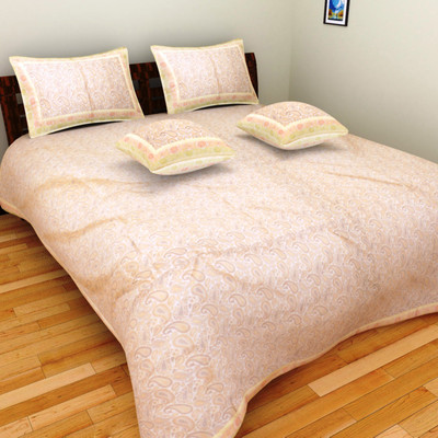 ERAsHome Polyester Double Bed Cover(Beige)
