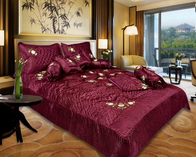 Urban Style Ethnic Raw Silk Bedding Set(Maroon)