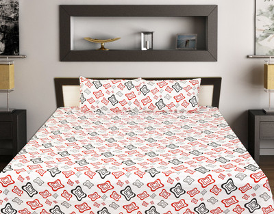 Good Night 4 TC Cotton Double King Floral Bedsheet(1 bed sheet 2 pillow cover, White)