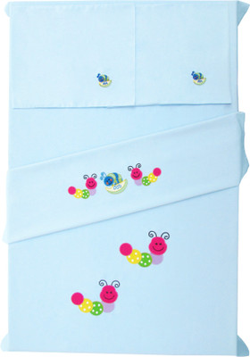 Baby Rap 200 TC Cotton Crib Embroidered Bedsheet(Pack of 2, Blue)